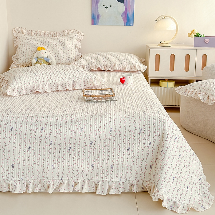 91家纺网 家纺一手货源 找家纺 归属 2026春夏新款古法仿棉单床盖床盖三件套 萝蔓花儿