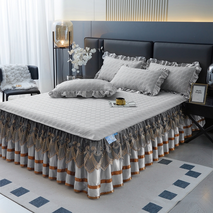 91家纺网 家纺一手货源 找家纺 （总）怡源梦 2026新款A类PE聚乙烯冰豆豆提花床裙款席子凉席三件套-梦之约