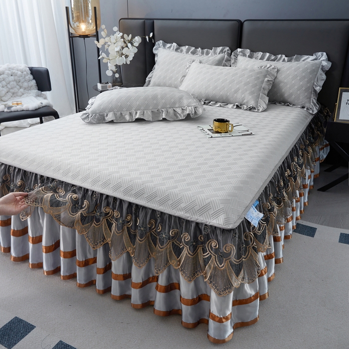 91家纺网 家纺一手货源 找家纺 （总）怡源梦 2026新款A类PE聚乙烯冰豆豆提花床裙款席子凉席三件套-梦之约