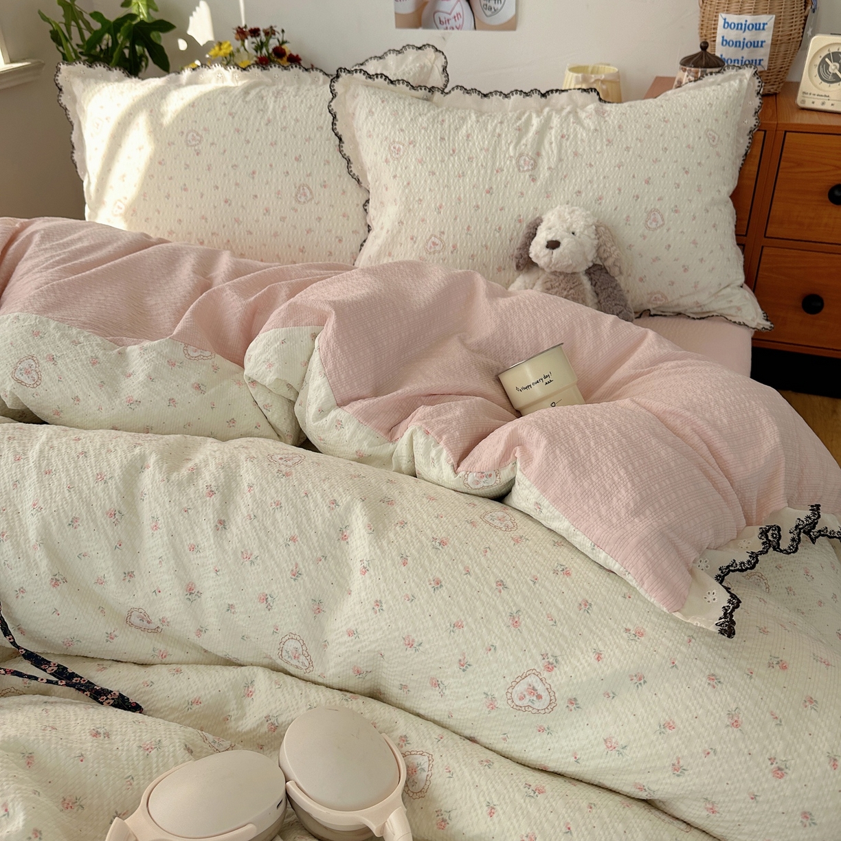 91家纺网 家纺一手货源 找家纺 顾里家纺 2026新款法式复古花边三层纱四件套（会员-2元） 甜心玫瑰