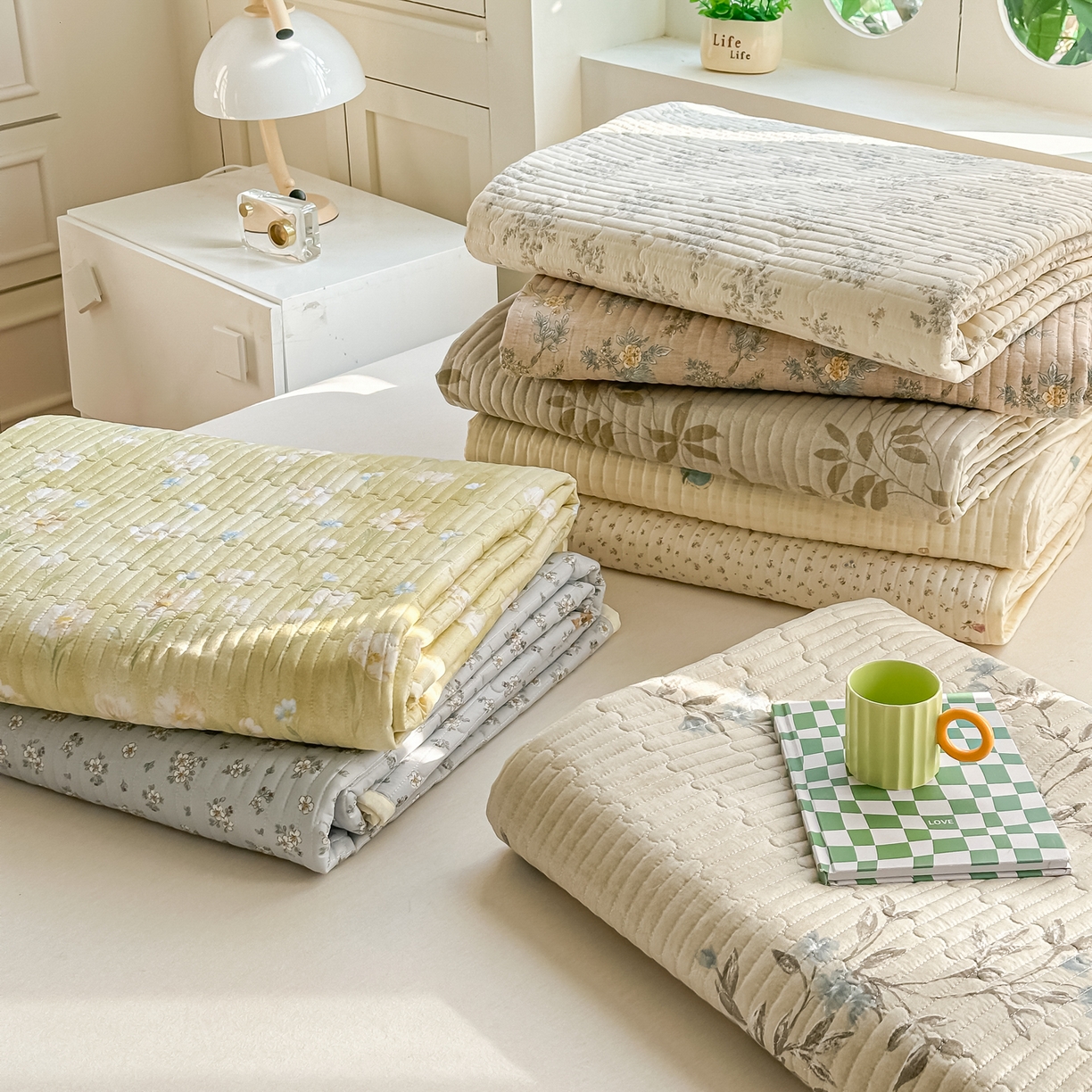 91家纺网 家纺一手货源 找家纺 慕澄家纺 2026新款小清新印花水洗棉床盖夏被四件套 组合图