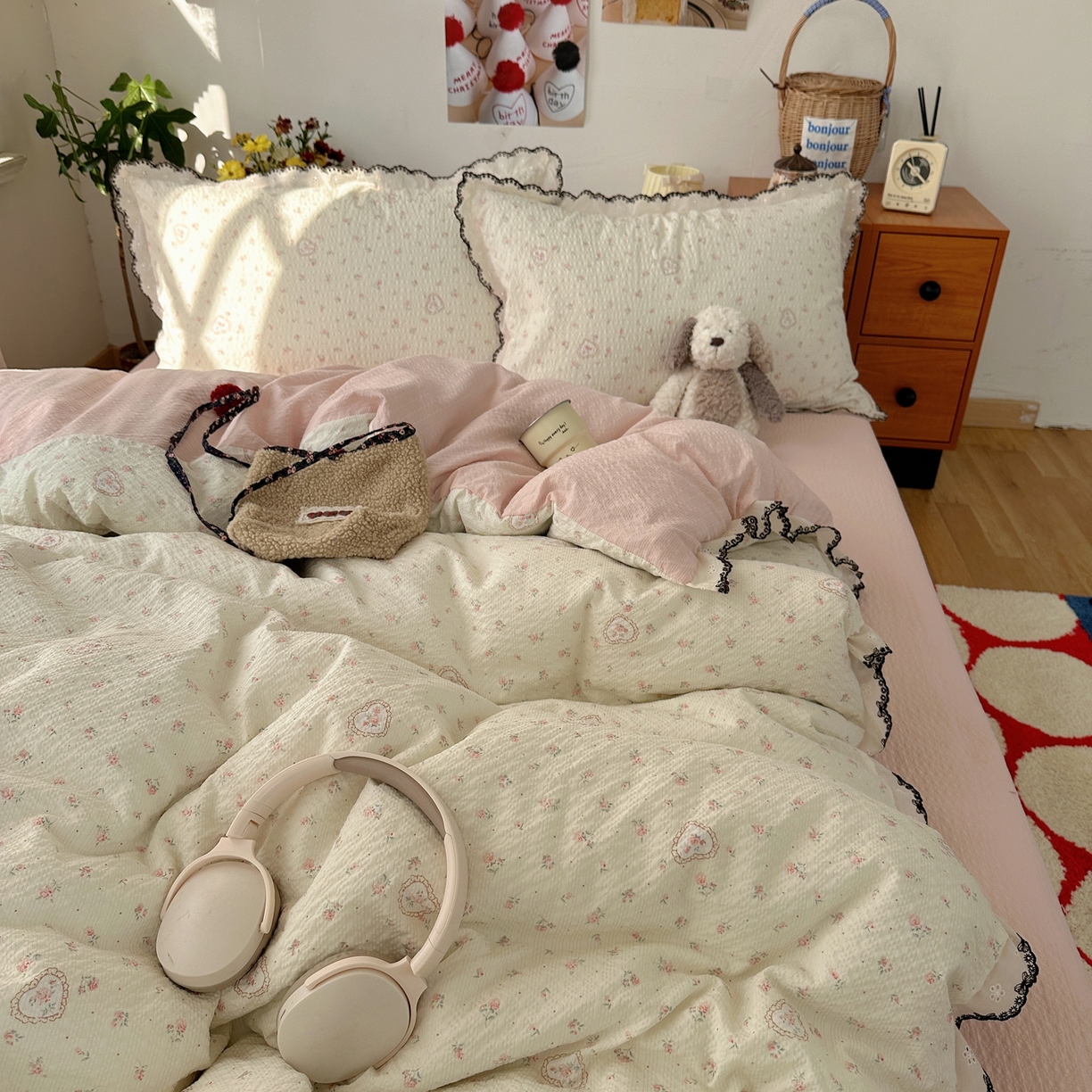 91家纺网 家纺一手货源 找家纺 顾里家纺 2026新款法式复古花边三层纱四件套（会员-2元） 甜心玫瑰