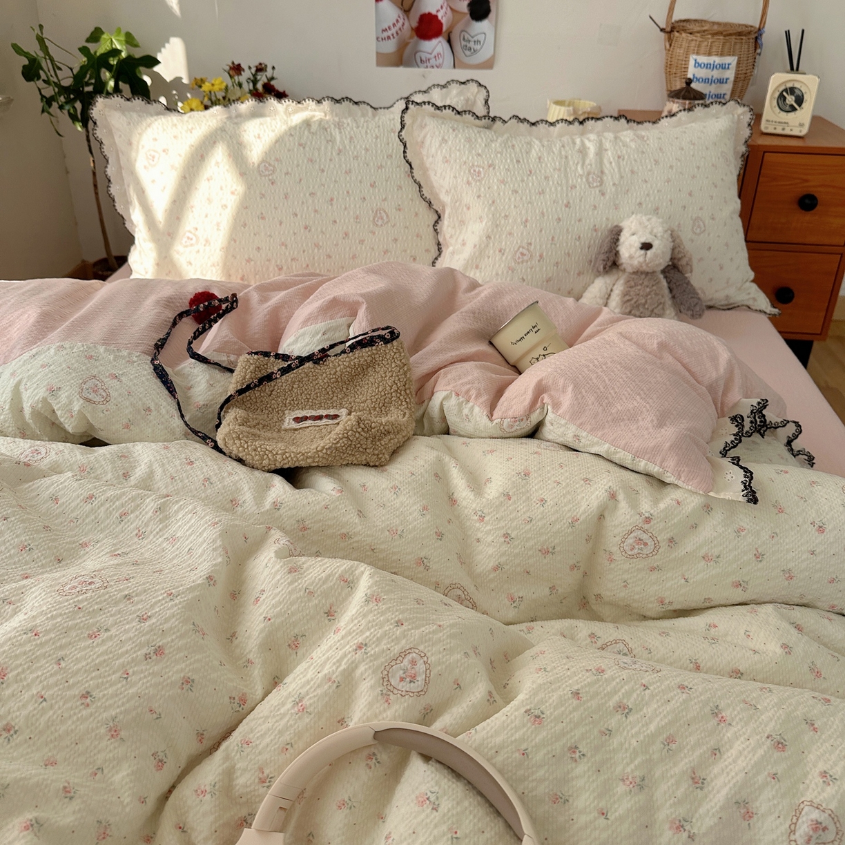 91家纺网 家纺一手货源 找家纺 顾里家纺 2026新款法式复古花边三层纱四件套（会员-2元） 甜心玫瑰