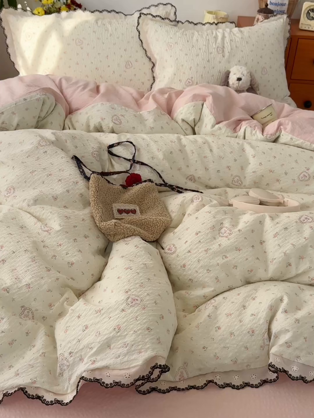 91家纺网 家纺一手货源 找家纺 顾里家纺 2026新款法式复古花边三层纱四件套（会员-2元） 甜心玫瑰