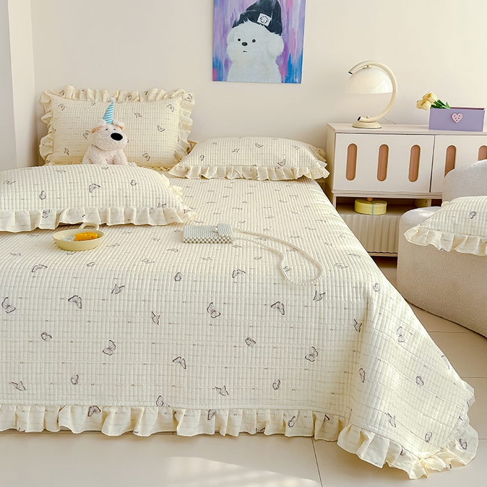 91家纺网 家纺一手货源 找家纺 归属 2026春夏新款古法仿棉单床盖床盖三件套 漫花蝶舞