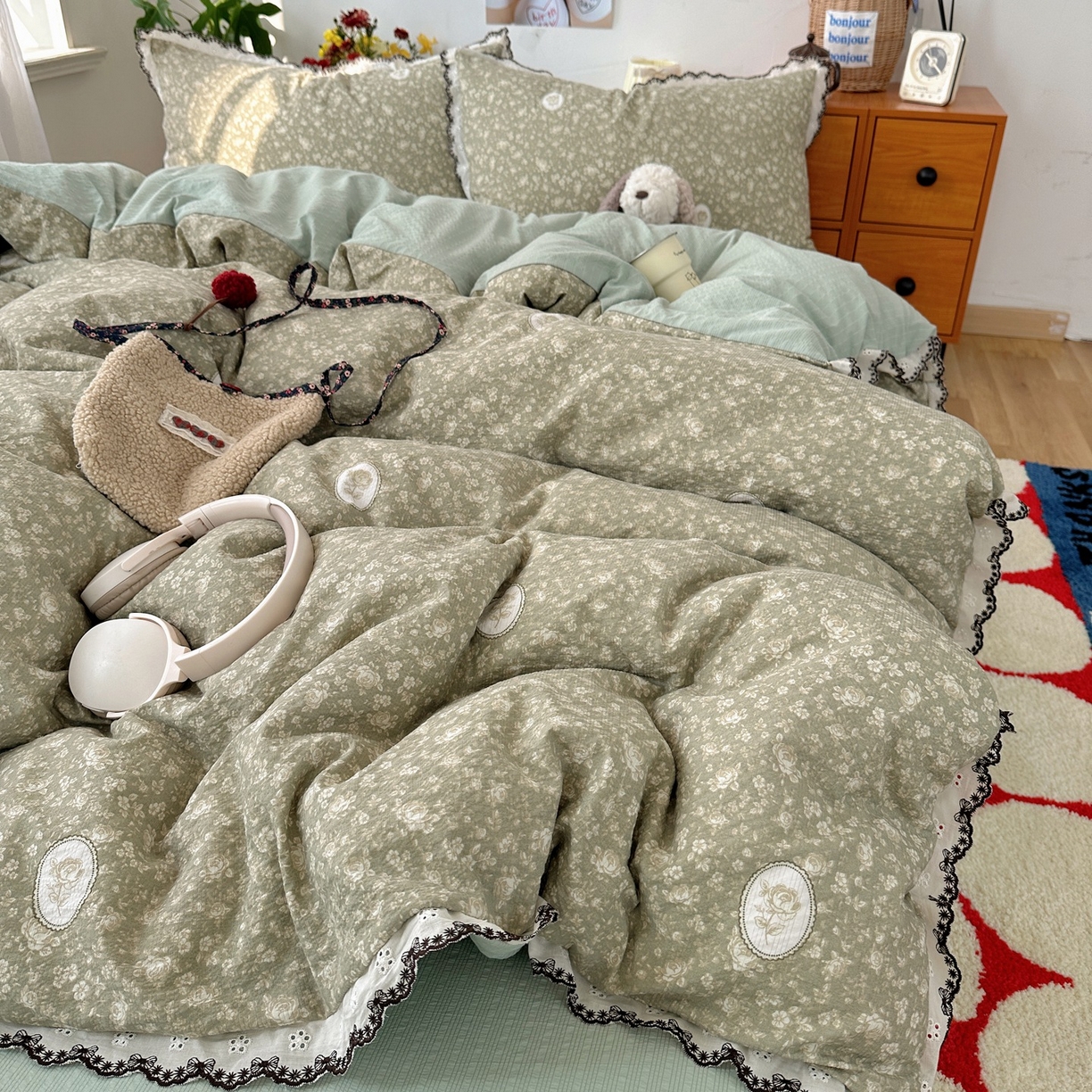 91家纺网 家纺一手货源 找家纺 顾里家纺 2026新款法式复古花边三层纱四件套（会员-2元） 仙境风眠