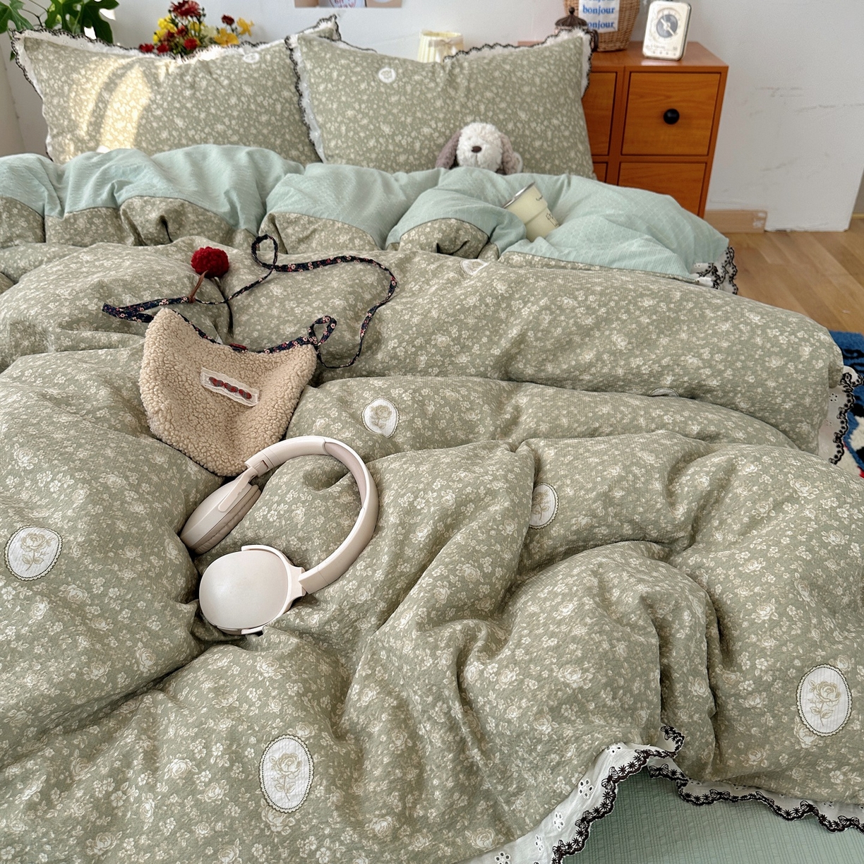 91家纺网 家纺一手货源 找家纺 顾里家纺 2026新款法式复古花边三层纱四件套（会员-2元） 仙境风眠