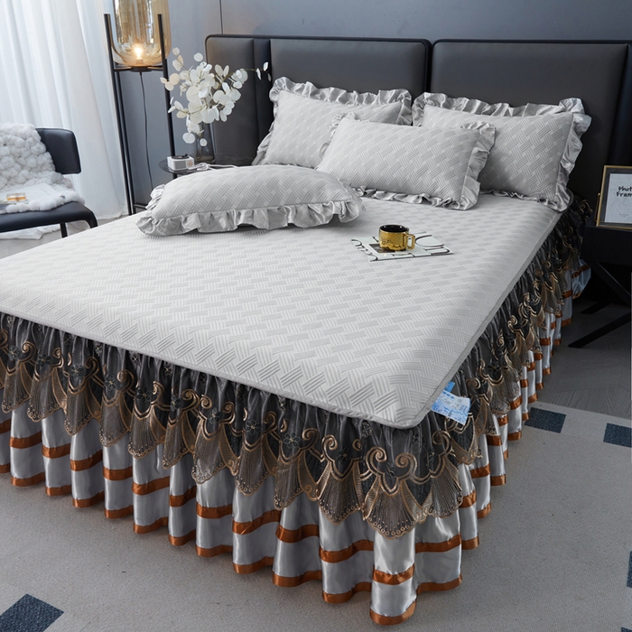 91家纺网 家纺一手货源 找家纺 （总）怡源梦 2026新款A类PE聚乙烯冰豆豆提花床裙款席子凉席三件套-梦之约