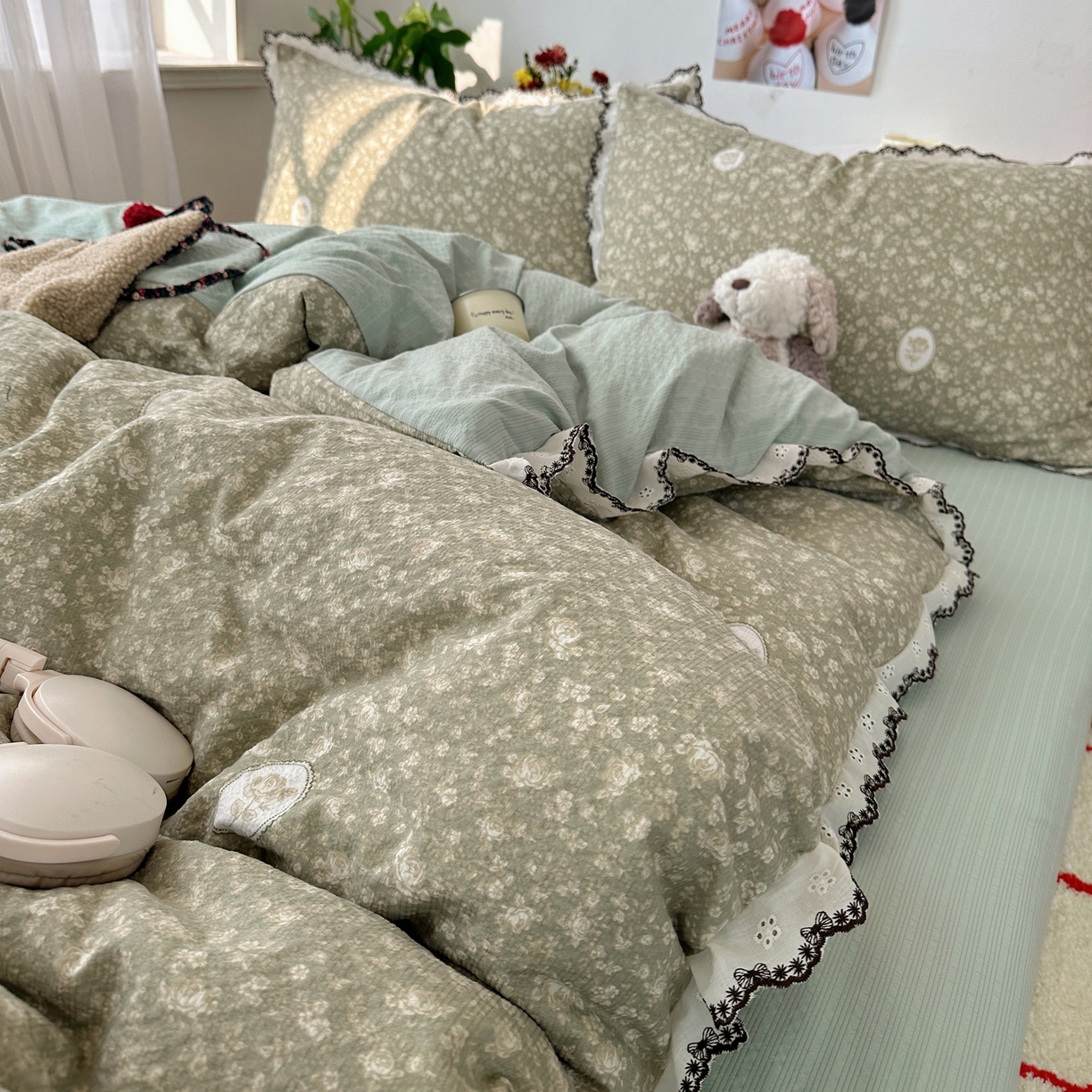 91家纺网 家纺一手货源 找家纺 顾里家纺 2026新款法式复古花边三层纱四件套（会员-2元） 仙境风眠