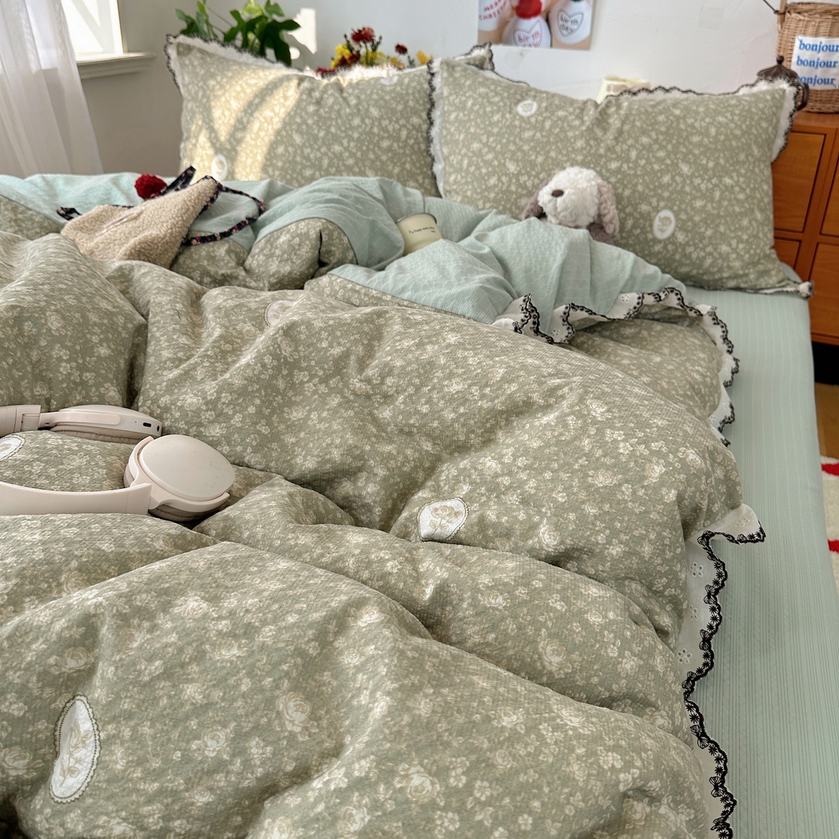 91家纺网 家纺一手货源 找家纺 顾里家纺 2026新款法式复古花边三层纱四件套（会员-2元） 仙境风眠