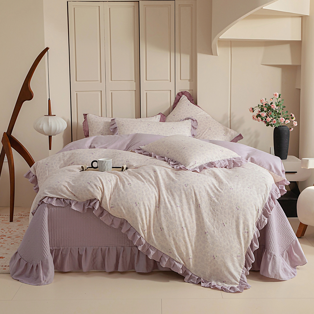 91家纺网 家纺一手货源 找家纺 （总）情煊家纺 2026新款全棉双层纱花边款绣花款四件套