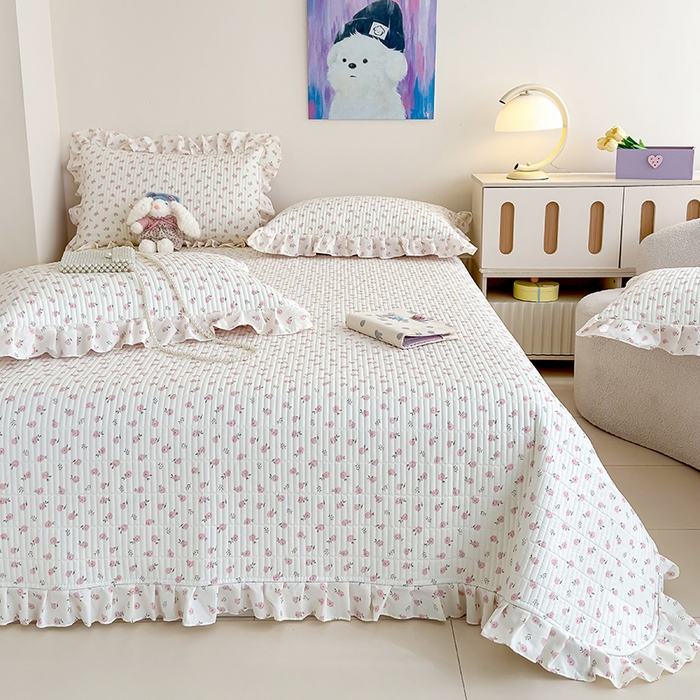 91家纺网 家纺一手货源 找家纺 归属 2026春夏新款古法仿棉单床盖床盖三件套 玫瑰之约