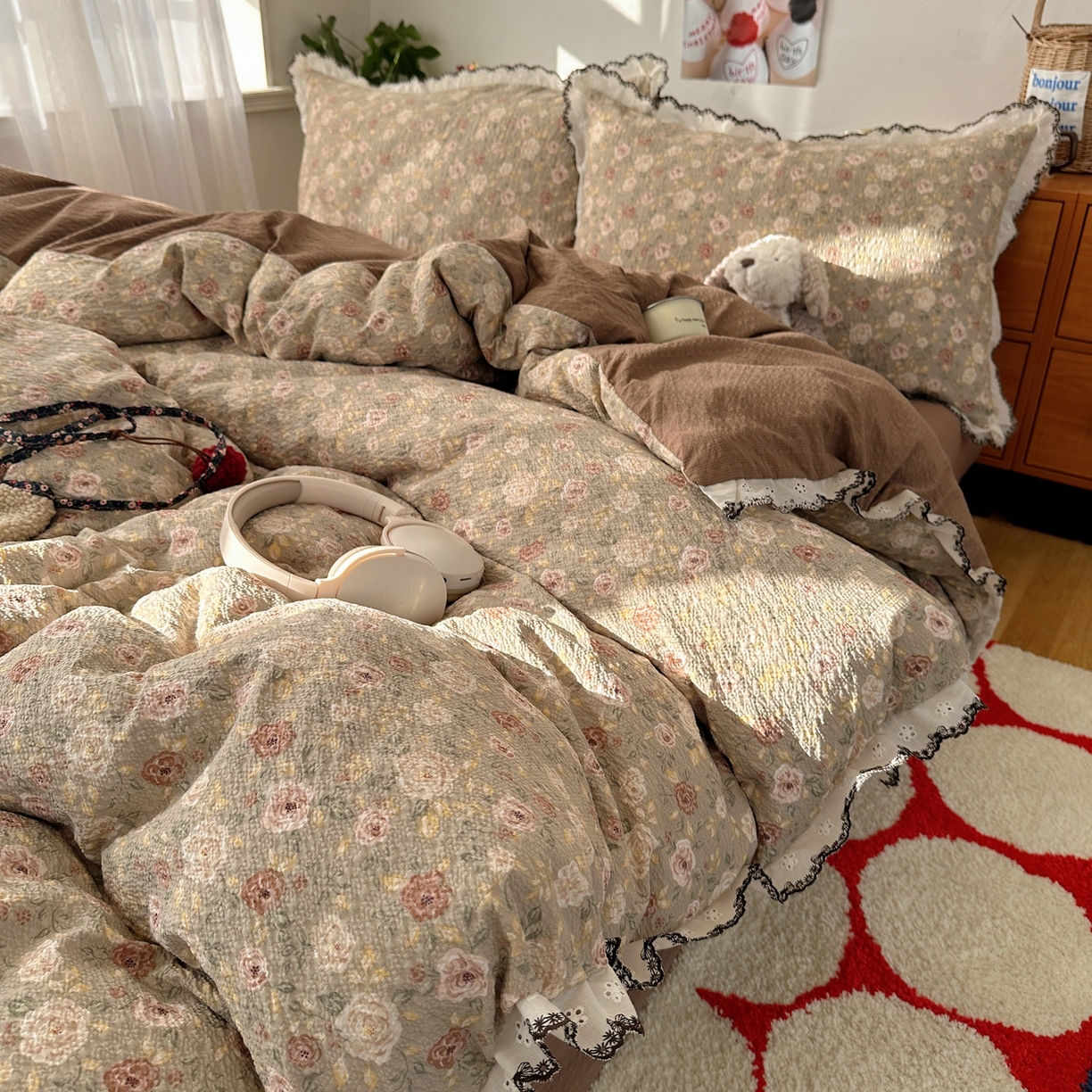 91家纺网 家纺一手货源 找家纺 顾里家纺 2026新款法式复古花边三层纱四件套（会员-2元） 小杏芙