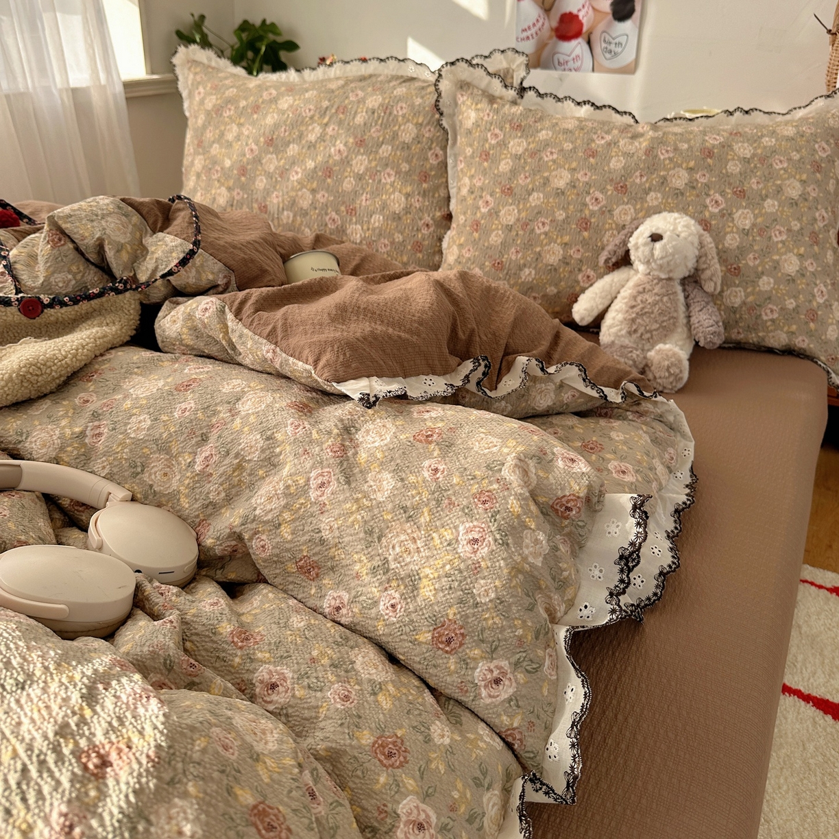 91家纺网 家纺一手货源 找家纺 顾里家纺 2026新款法式复古花边三层纱四件套（会员-2元） 小杏芙