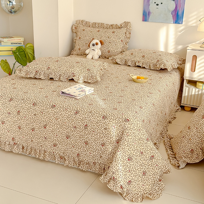 归属 2026春夏新款古法仿棉单床盖床盖三件套 奶酷豹纹