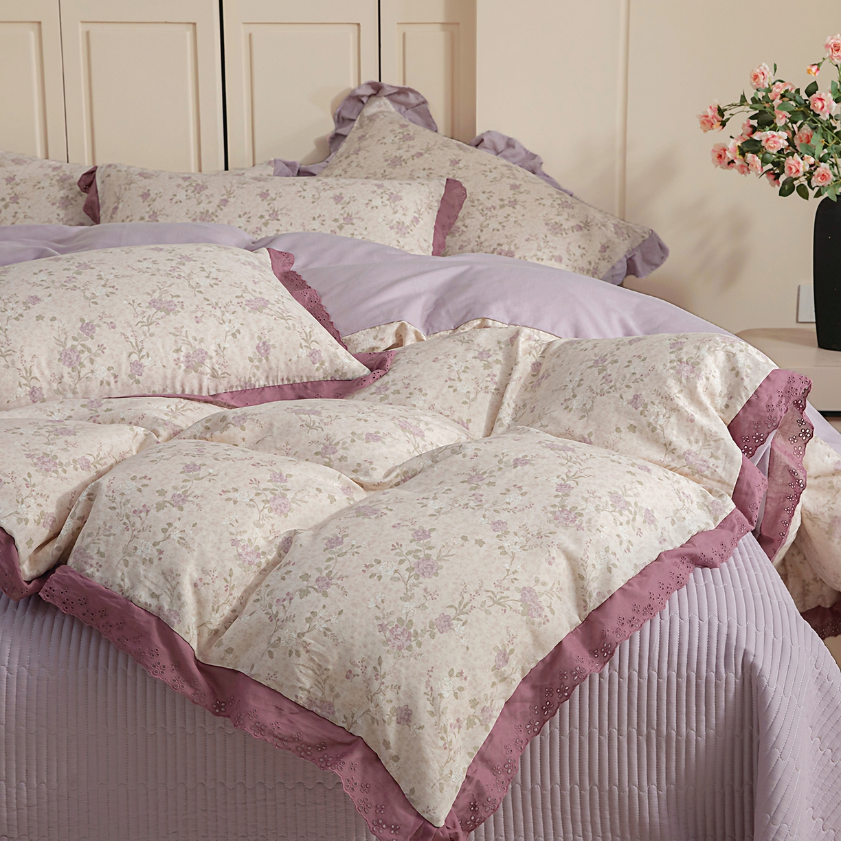 91家纺网 家纺一手货源 找家纺 （总）情煊家纺 2026新款全棉双层纱花边款绣花款单被套