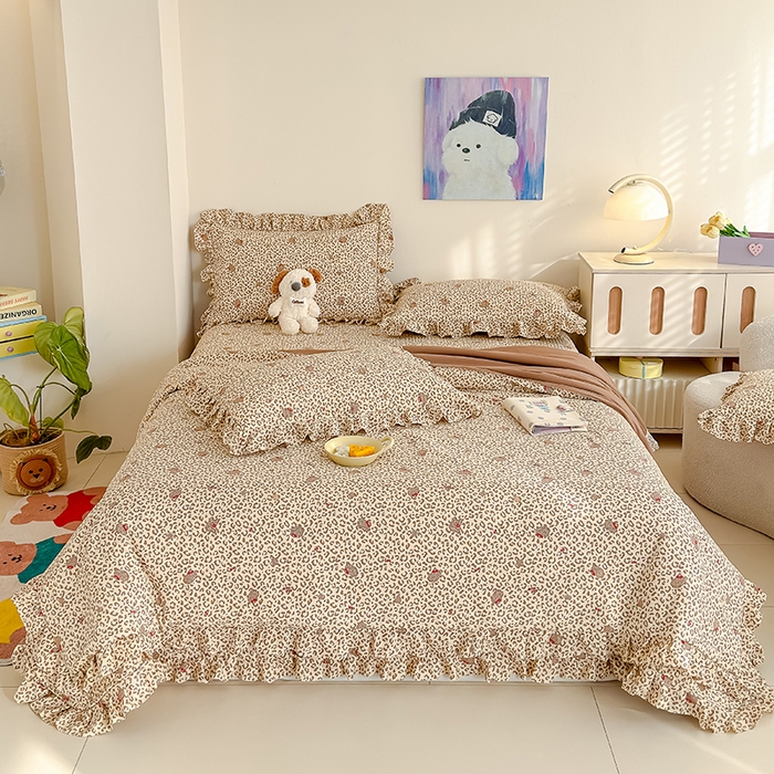 91家纺网 家纺一手货源 找家纺 归属 2026春夏新款古法仿棉单床盖床盖三件套 奶酷豹纹