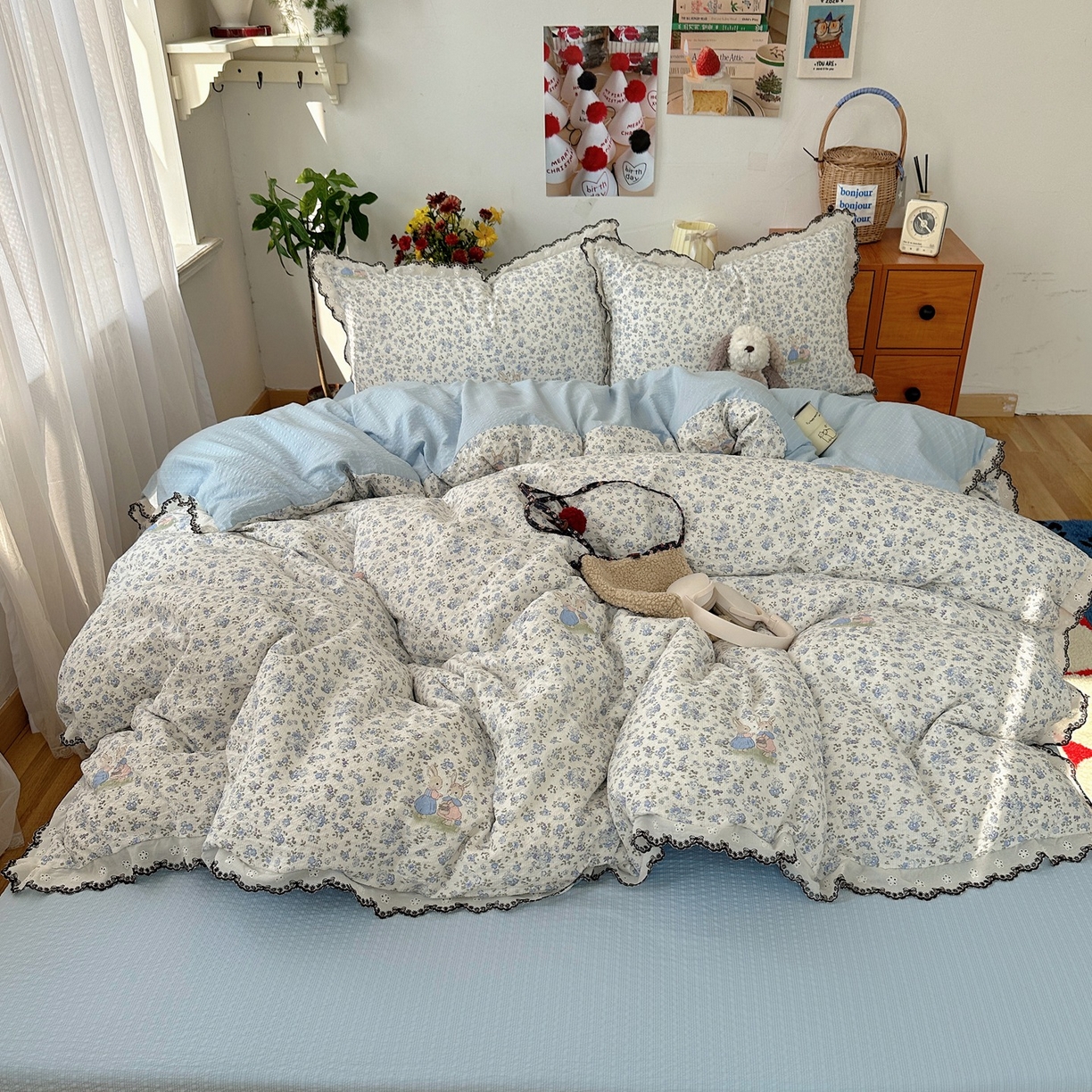 91家纺网 家纺一手货源 找家纺 顾里家纺 2026新款法式复古花边三层纱四件套（会员-2元） 尤加兔