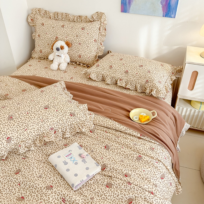 91家纺网 家纺一手货源 找家纺 归属 2026春夏新款古法仿棉单床盖床盖三件套 奶酷豹纹