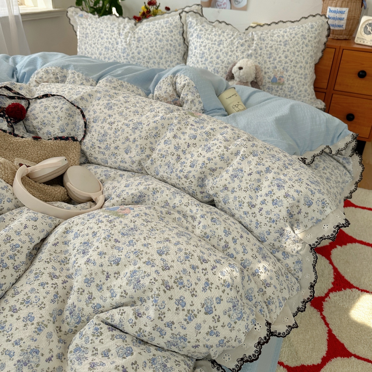 91家纺网 家纺一手货源 找家纺 顾里家纺 2026新款法式复古花边三层纱四件套（会员-2元） 尤加兔