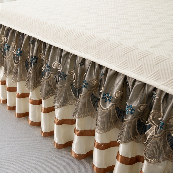 91家纺网 家纺一手货源 找家纺 怡源梦 2026新款A类PE聚乙烯冰豆豆提花床裙款席子凉席三件套-梦之约 梦之约-米色