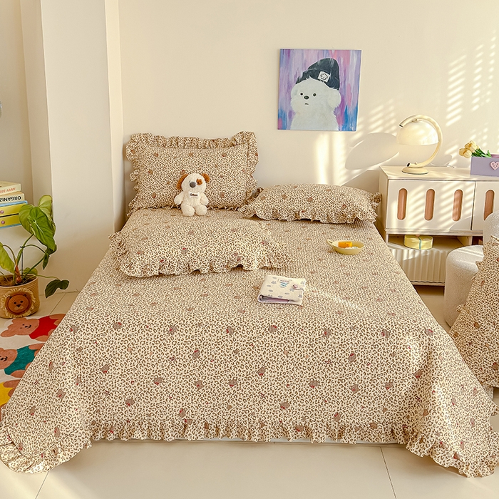 91家纺网 家纺一手货源 找家纺 归属 2026春夏新款古法仿棉单床盖床盖三件套 奶酷豹纹