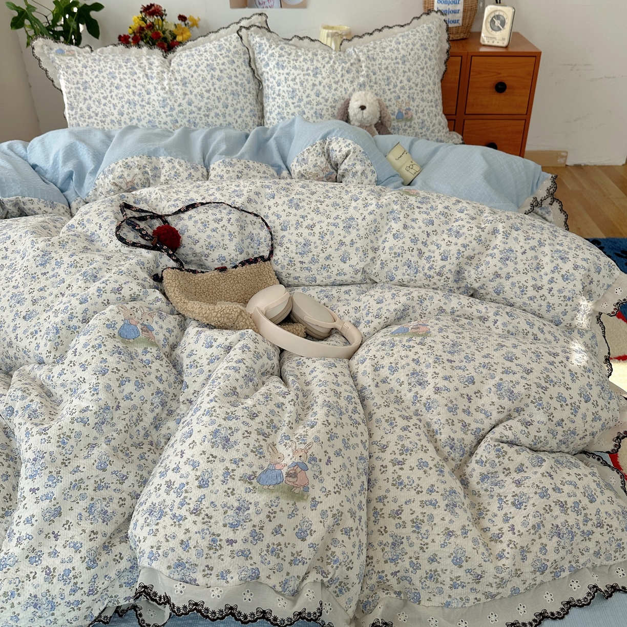 91家纺网 家纺一手货源 找家纺 顾里家纺 2026新款法式复古花边三层纱四件套（会员-2元） 尤加兔