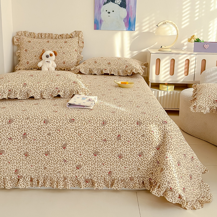 91家纺网 家纺一手货源 找家纺 归属 2026春夏新款古法仿棉单床盖床盖三件套 奶酷豹纹