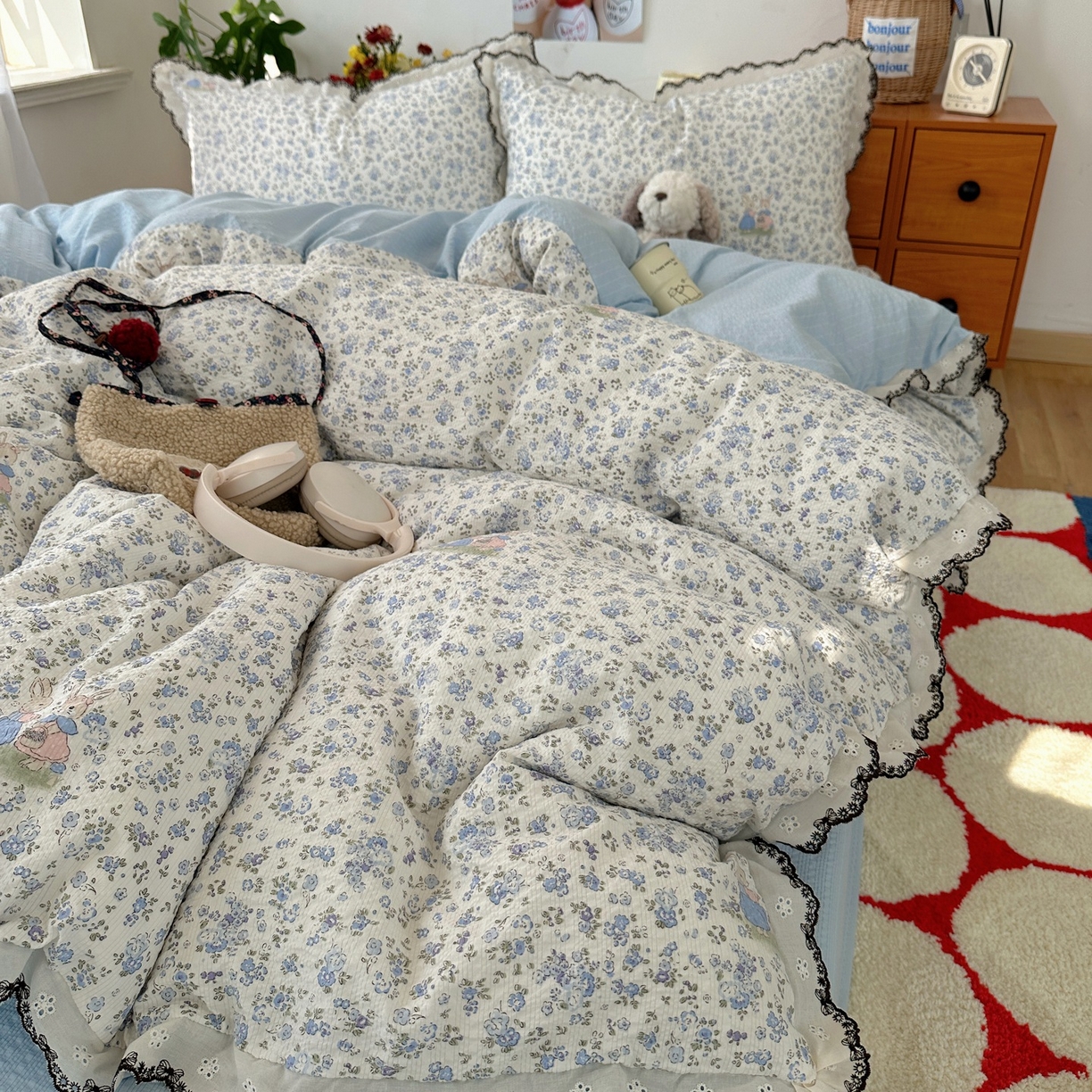 91家纺网 家纺一手货源 找家纺 顾里家纺 2026新款法式复古花边三层纱四件套（会员-2元） 尤加兔