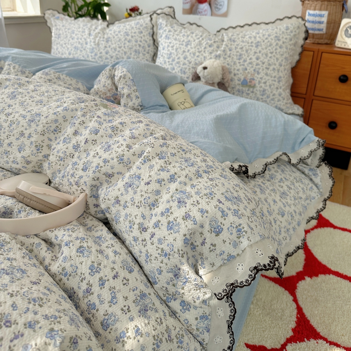 91家纺网 家纺一手货源 找家纺 顾里家纺 2026新款法式复古花边三层纱四件套（会员-2元） 尤加兔