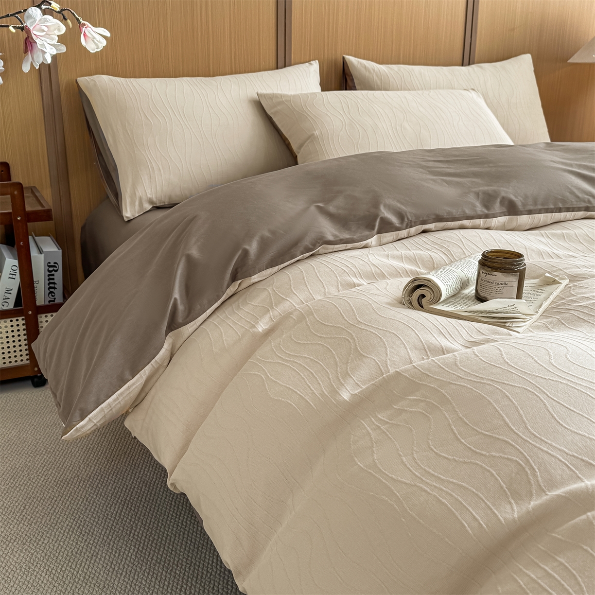 91家纺网 家纺一手货源 找家纺 （总）灰鲸 2026新款全棉纯棉三层纱色织提花四件套