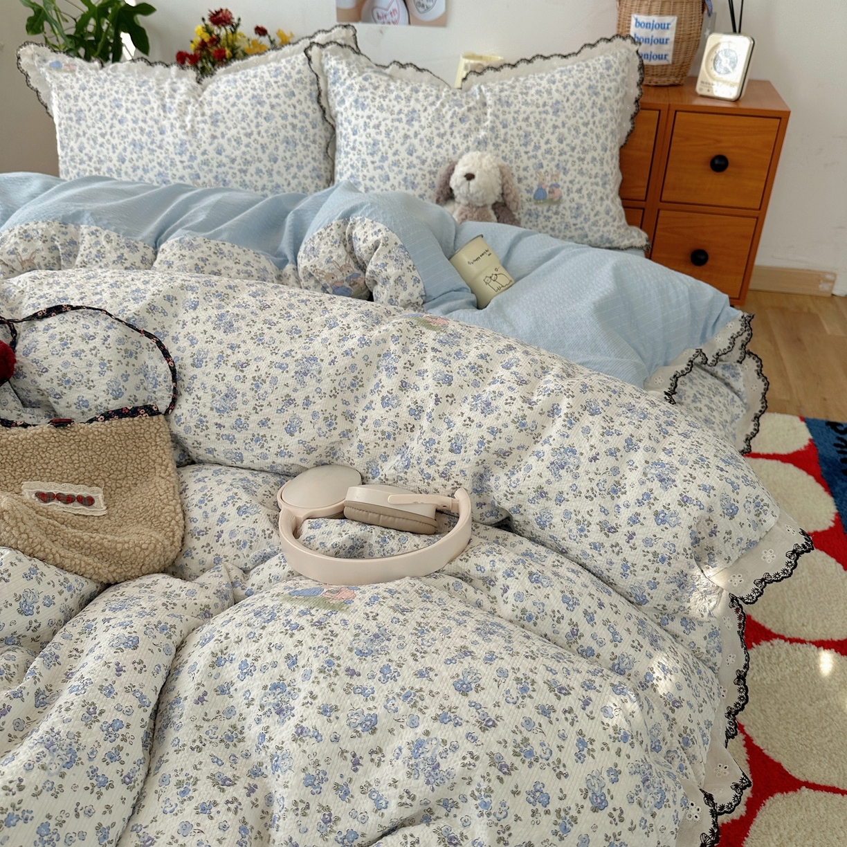 91家纺网 家纺一手货源 找家纺 顾里家纺 2026新款法式复古花边三层纱四件套（会员-2元） 尤加兔