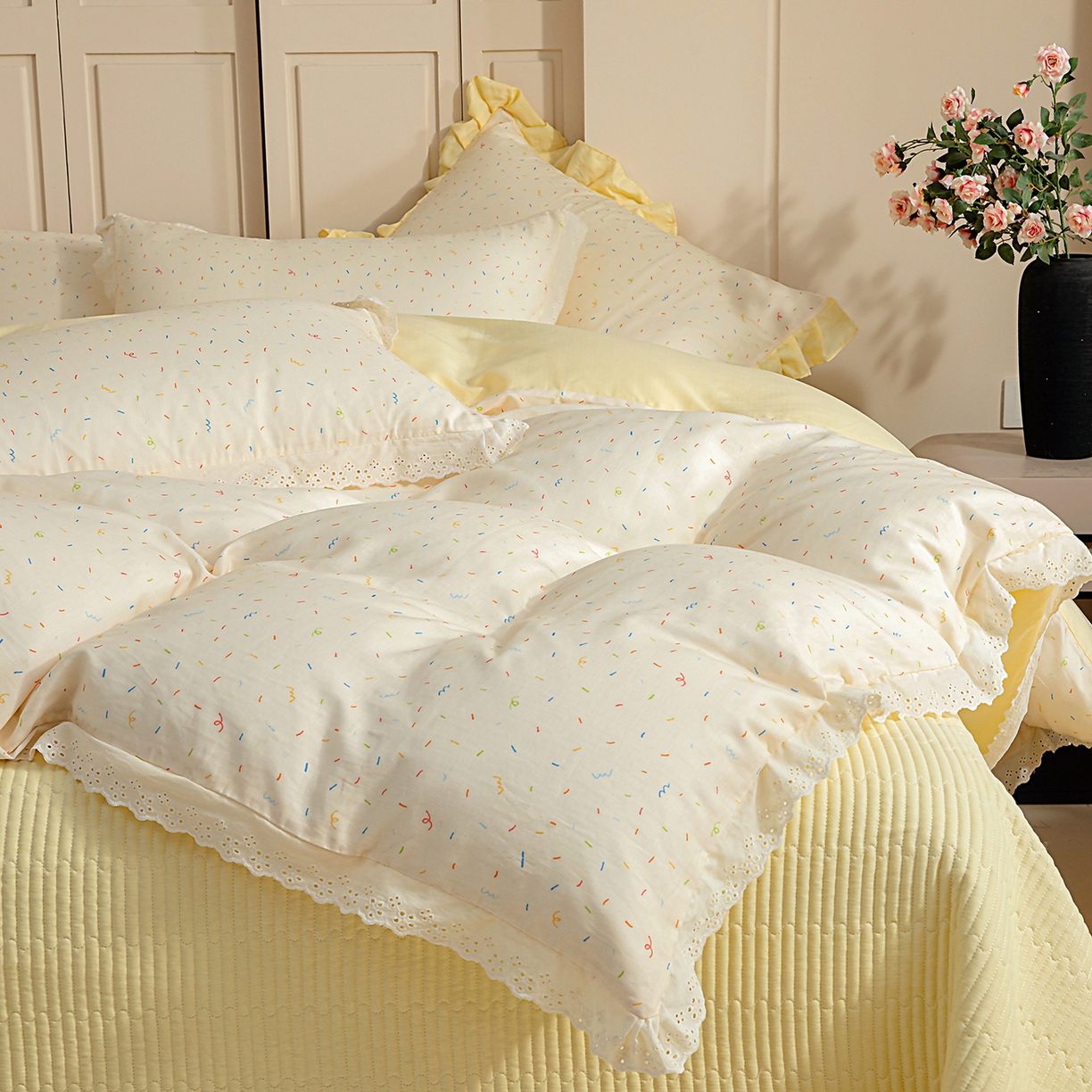 91家纺网 家纺一手货源 找家纺 （总）情煊家纺 2026新款全棉双层纱花边款绣花款单被套