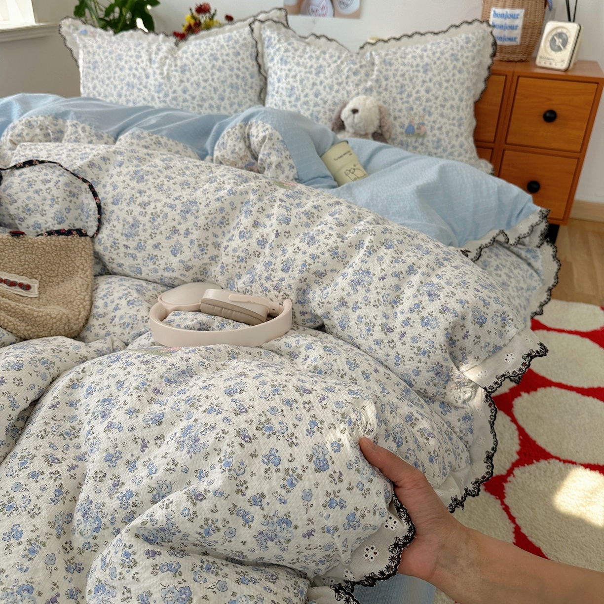 91家纺网 家纺一手货源 找家纺 顾里家纺 2026新款法式复古花边三层纱四件套（会员-2元） 尤加兔