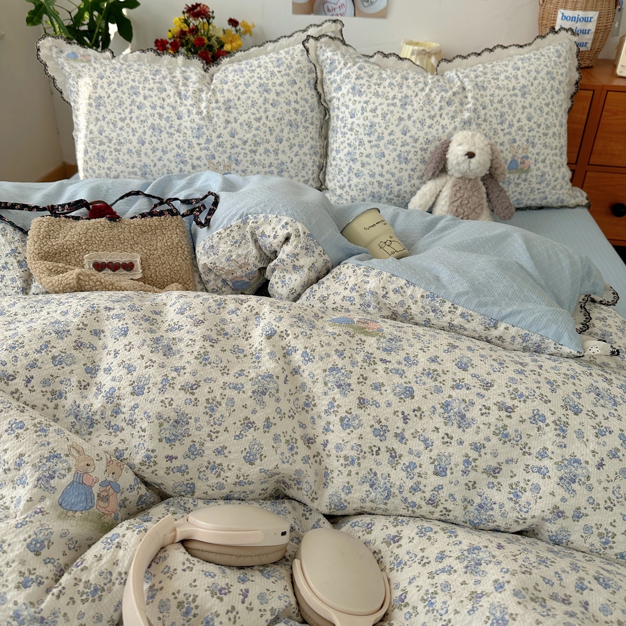 91家纺网 家纺一手货源 找家纺 顾里家纺 2026新款法式复古花边三层纱四件套（会员-2元） 尤加兔