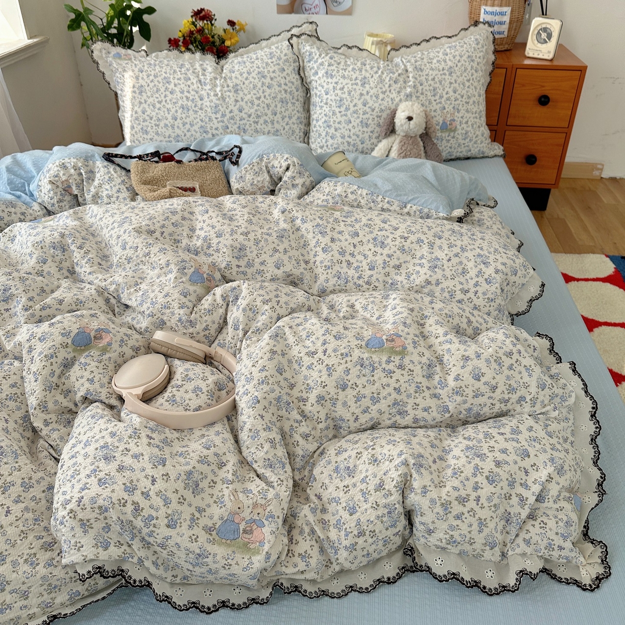 91家纺网 家纺一手货源 找家纺 顾里家纺 2026新款法式复古花边三层纱四件套（会员-2元） 尤加兔