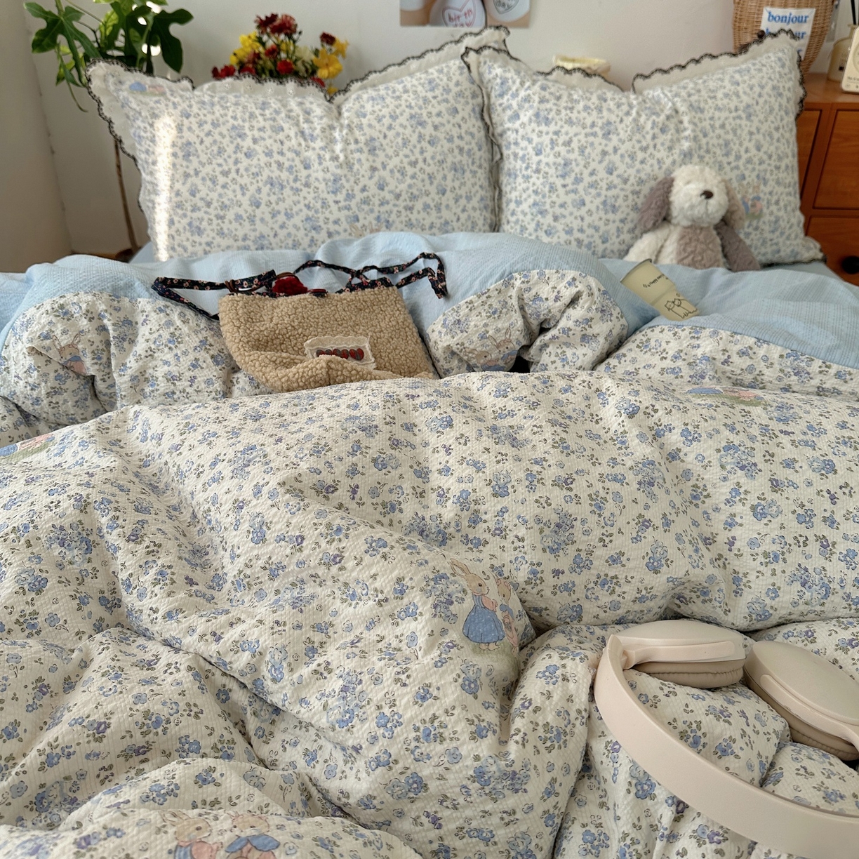 91家纺网 家纺一手货源 找家纺 顾里家纺 2026新款法式复古花边三层纱四件套（会员-2元） 尤加兔