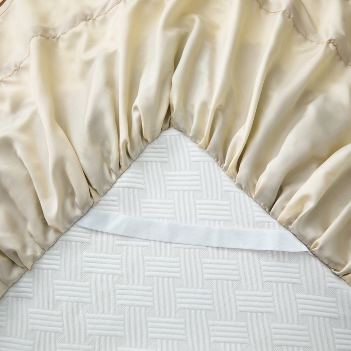 91家纺网 家纺一手货源 找家纺 怡源梦 2026新款A类PE聚乙烯冰豆豆提花床裙款席子凉席三件套-梦之约 梦之约-米色