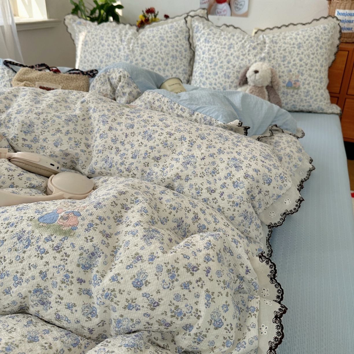 91家纺网 家纺一手货源 找家纺 顾里家纺 2026新款法式复古花边三层纱四件套（会员-2元） 尤加兔