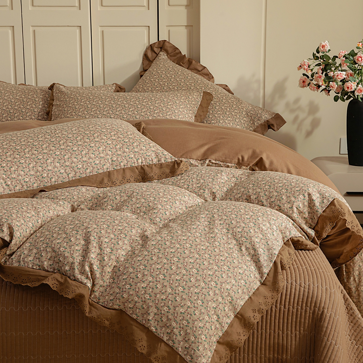 91家纺网 家纺一手货源 找家纺 （总）情煊家纺 2026新款全棉双层纱花边款绣花款单被套