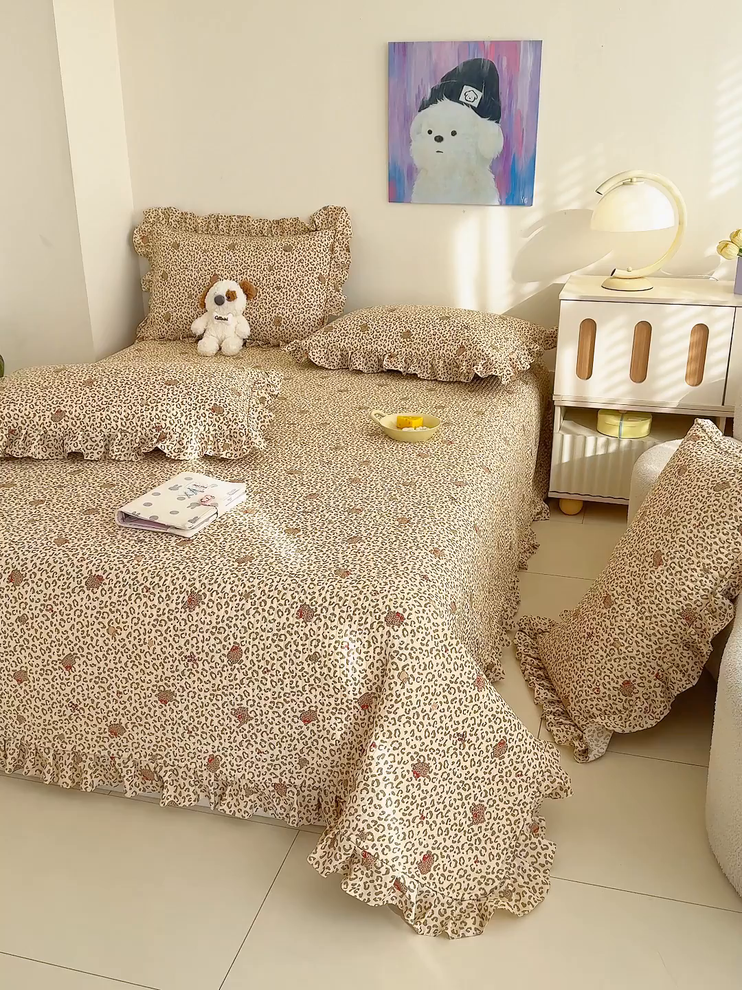 91家纺网 家纺一手货源 找家纺 归属 2026春夏新款古法仿棉单床盖床盖三件套 奶酷豹纹