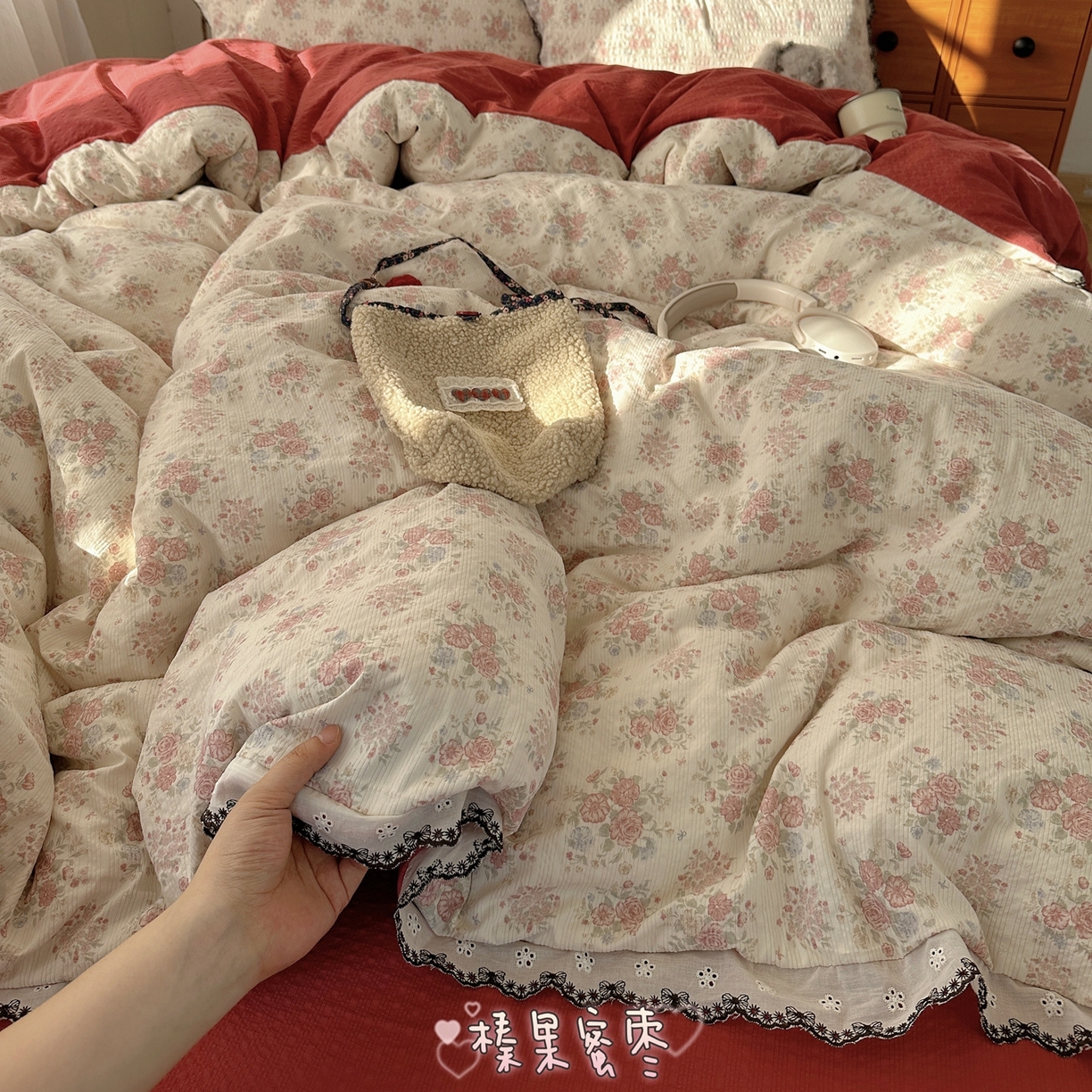 顾里家纺 2026新款法式复古花边三层纱四件套（会员-2元） 榛果枣蜜