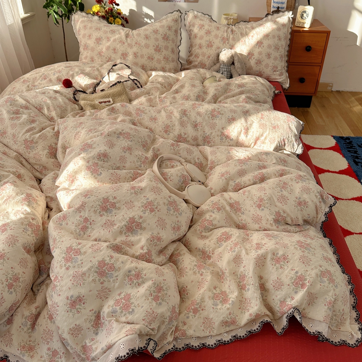 91家纺网 家纺一手货源 找家纺 顾里家纺 2026新款法式复古花边三层纱四件套（会员-2元） 榛果枣蜜