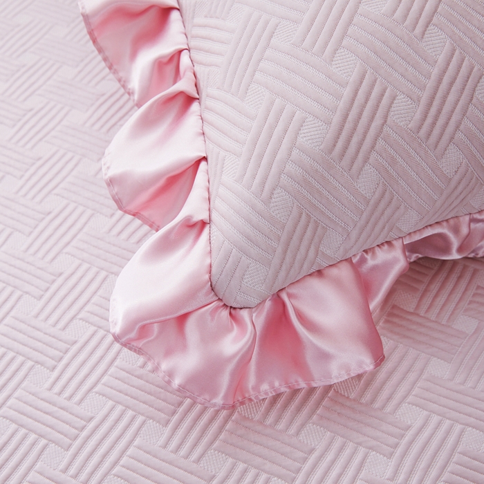 91家纺网 家纺一手货源 找家纺 怡源梦 2026新款A类PE聚乙烯冰豆豆提花床裙款席子凉席三件套-梦之约 梦之约-藕粉