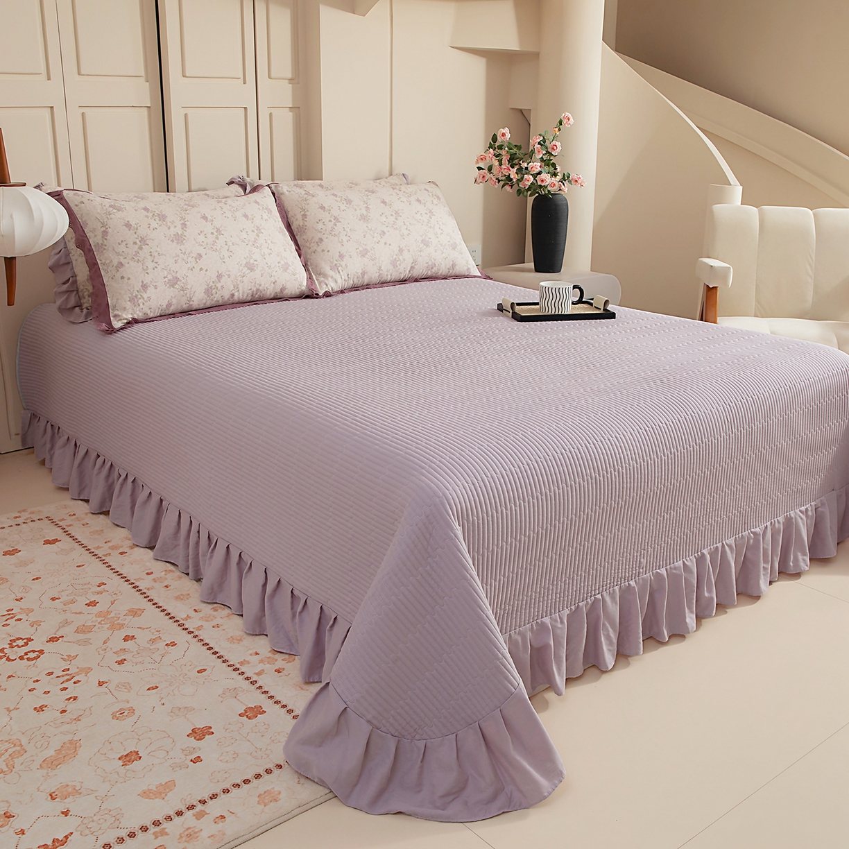 91家纺网 家纺一手货源 找家纺 情煊家纺 2026新款全棉双层纱单品床盖 仙霞