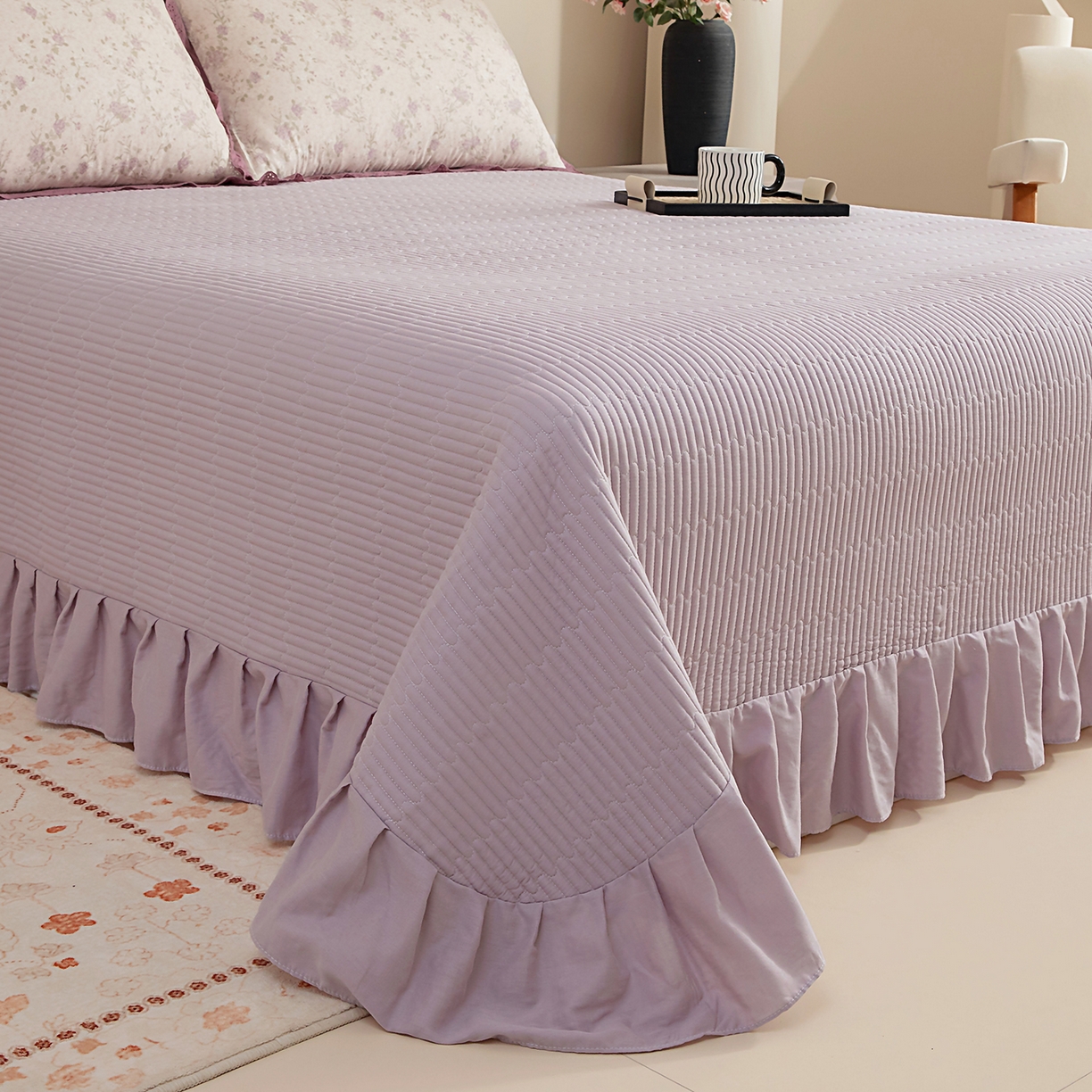 91家纺网 家纺一手货源 找家纺 情煊家纺 2026新款全棉双层纱单品床盖 仙霞