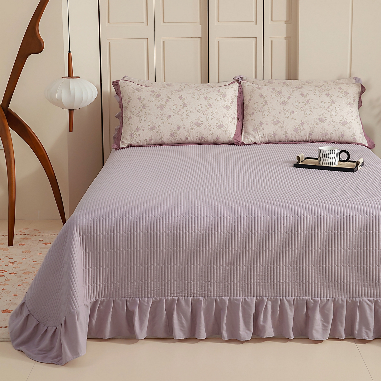 91家纺网 家纺一手货源 找家纺 情煊家纺 2026新款全棉双层纱单品床盖 仙霞