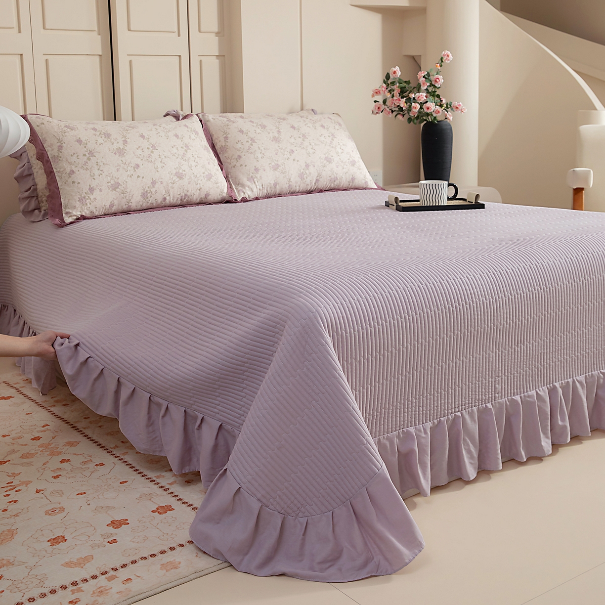 91家纺网 家纺一手货源 找家纺 情煊家纺 2026新款全棉双层纱单品床盖 仙霞