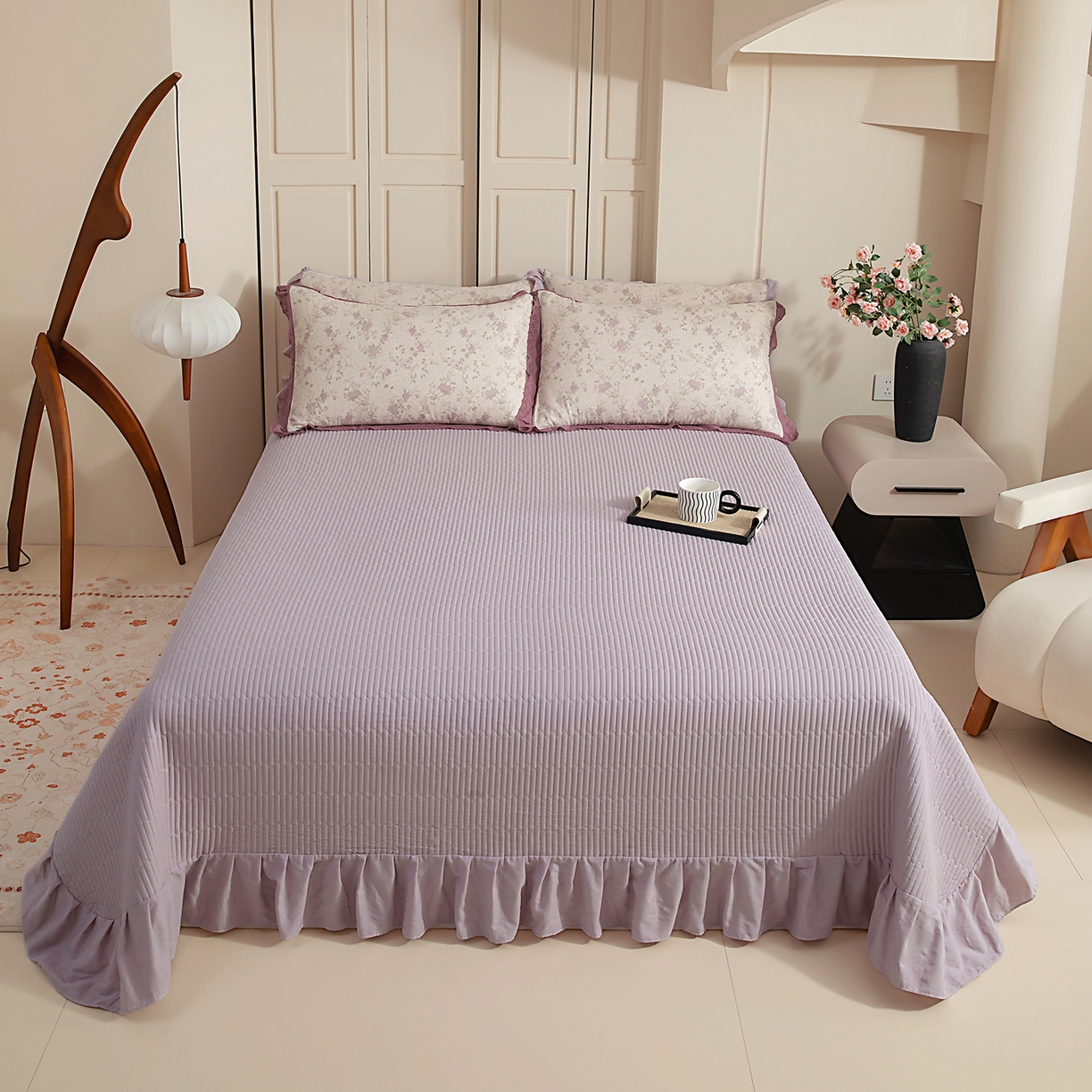 91家纺网 家纺一手货源 找家纺 情煊家纺 2026新款全棉双层纱单品床盖 仙霞