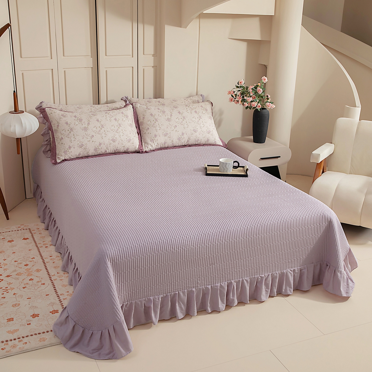 91家纺网 家纺一手货源 找家纺 情煊家纺 2026新款全棉双层纱单品床盖 仙霞